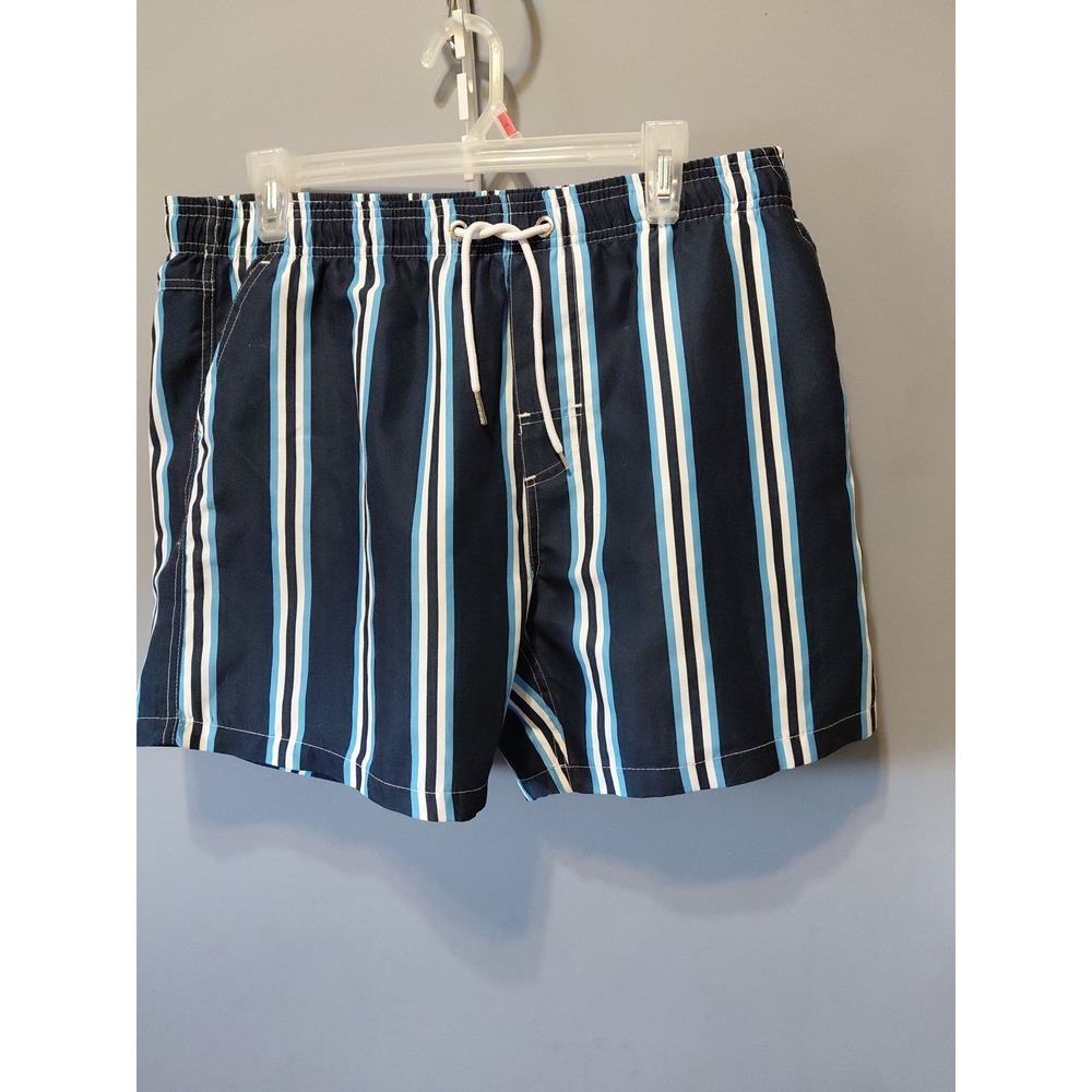Vacay Swim Trunks Mens XL Blue Striped Shorts Elastic/Drawstring Pockets Surfer